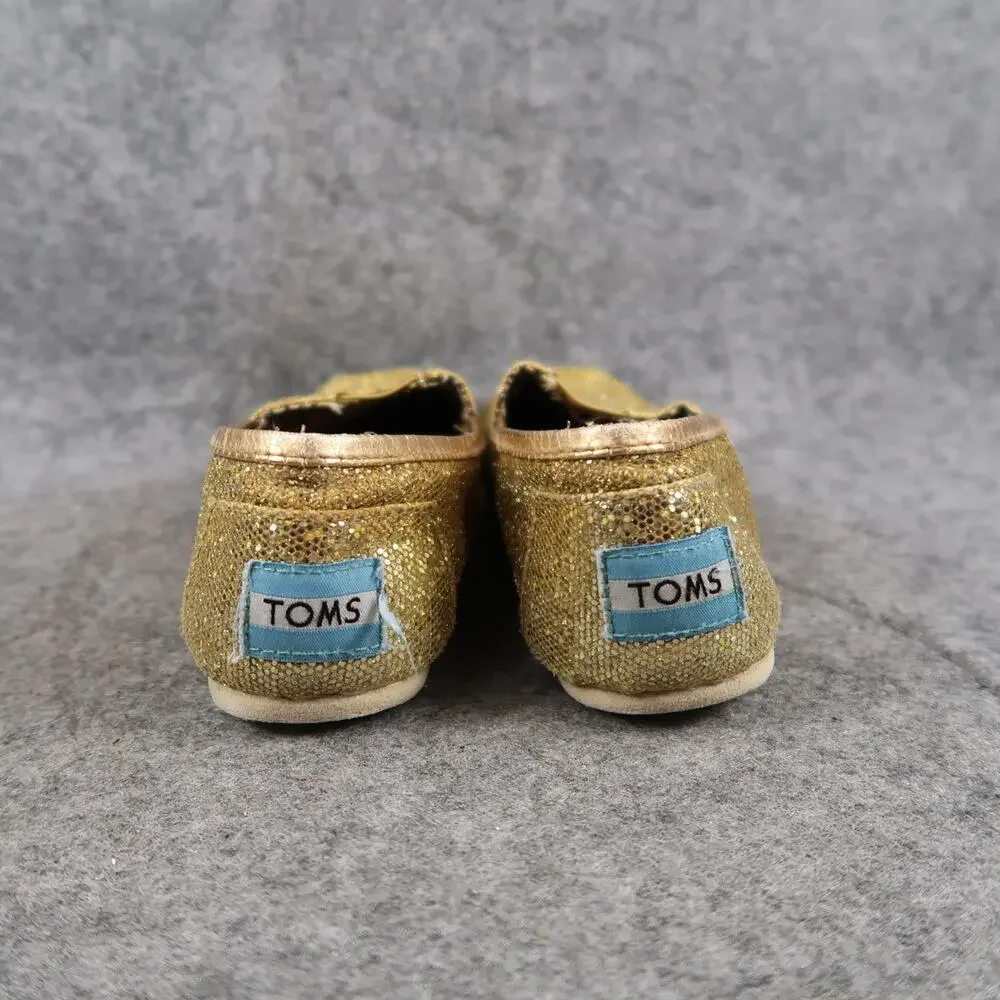 Toms Shoes Kids 1 Slip On Flats Casual Glitter Comfort Gold Metallic Youth Girls